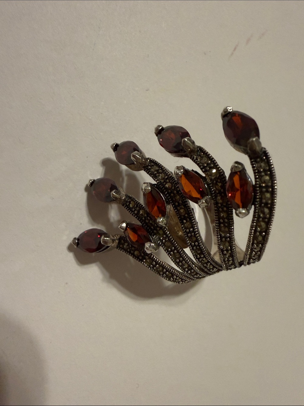 Marquise Garnet Multi-Row Silver-Tone Statement Ring - Women Jewelry